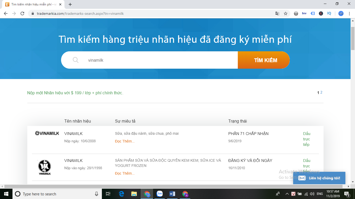 Tra cứu bảo hộ nhãn hiệu hãng sữa vinamilk