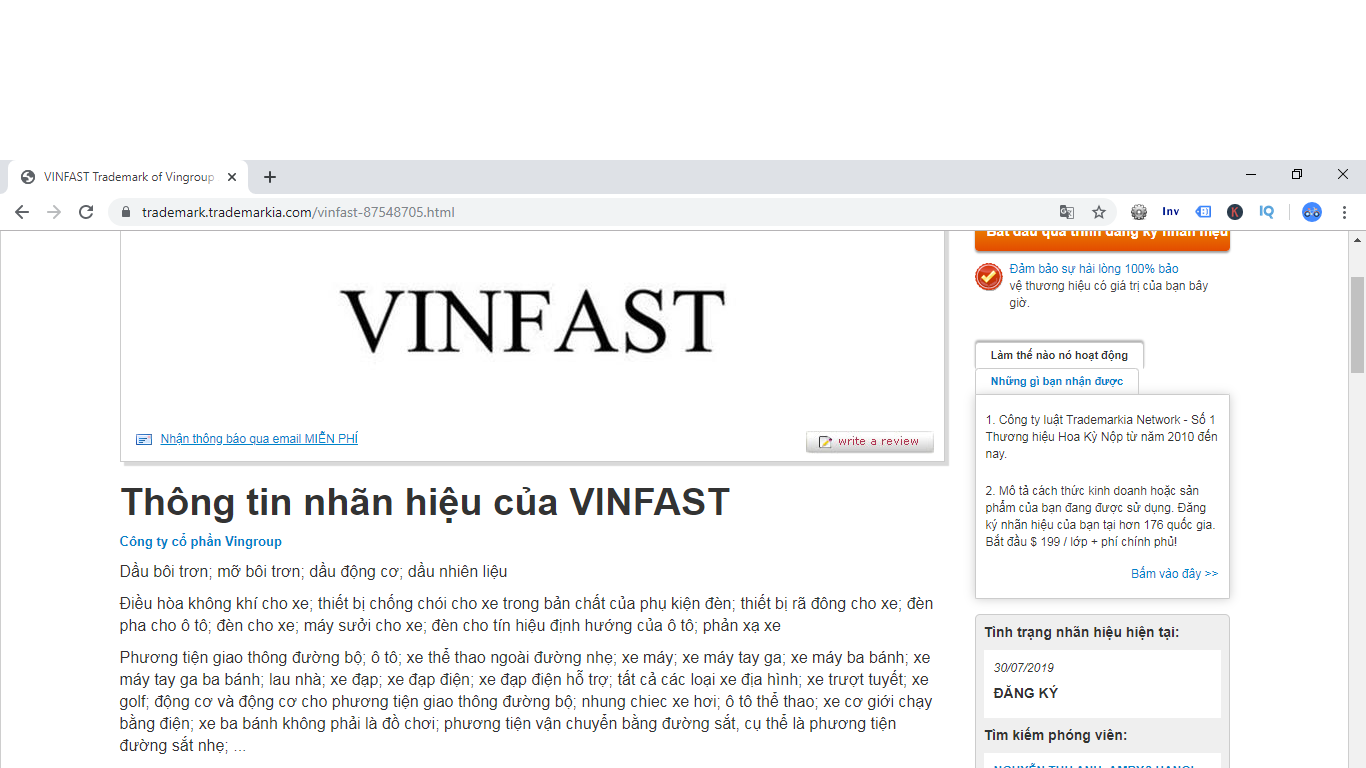 Thông tin thương hiệu xe vinfast được bảo hộ
