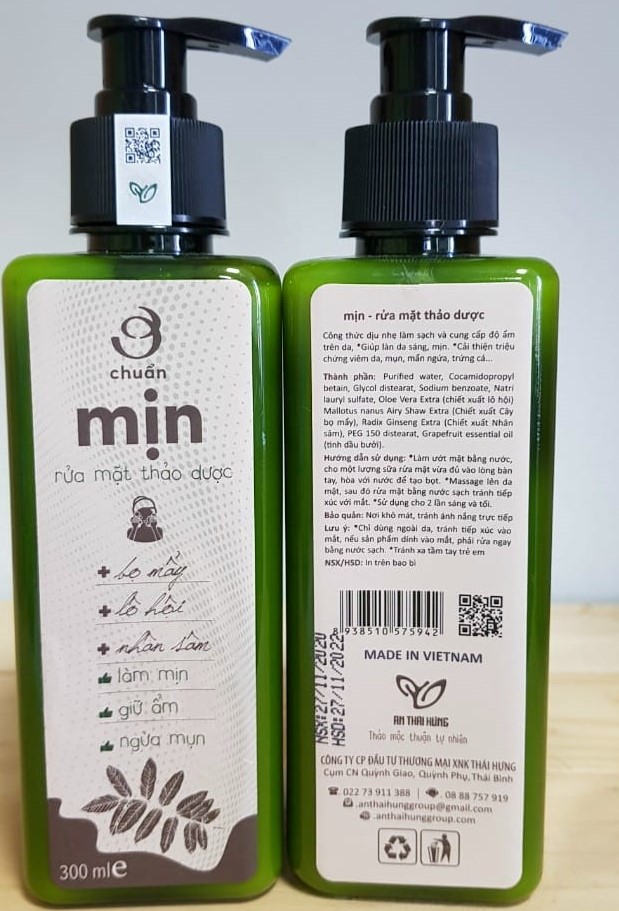 Sữa rửa mặt thảo dược Ơ chuẩn mịn An Thái Hưng 300ml