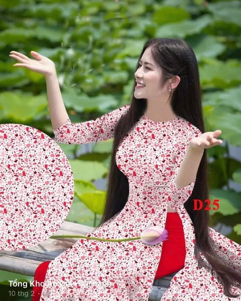 Áo dài hoa nhí 3D cao cấp