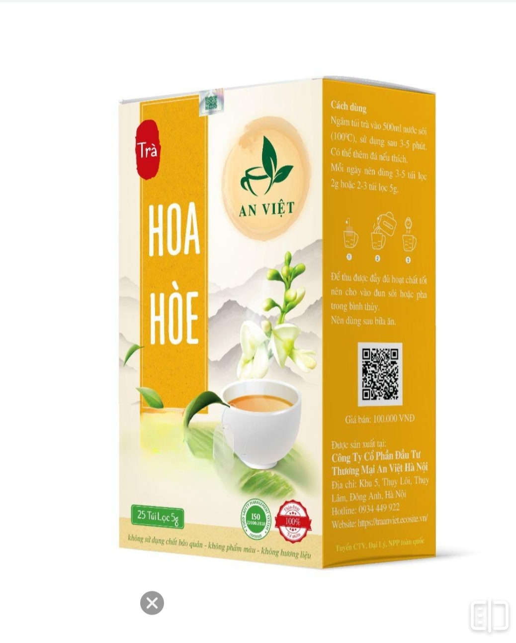 Trà Hoa Hòe An Việt 25 túi lọc 5 gam (tuyển NPP độc quyền tỉnh 0934449922)