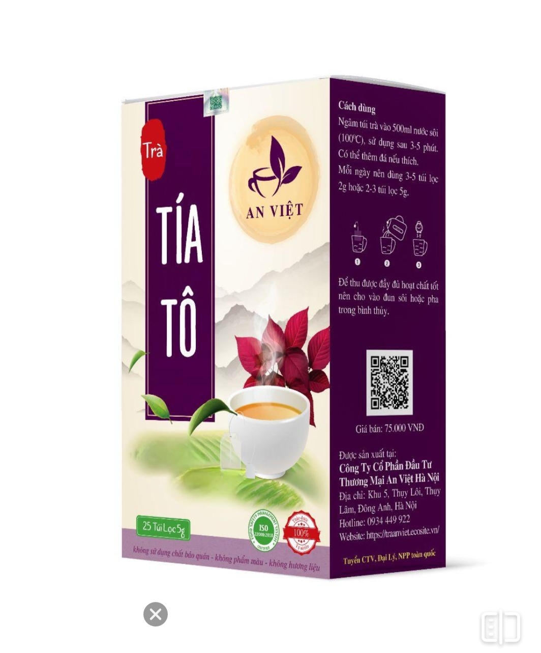 Trà Tía Tô An Việt 25*5 gam (tuyển NPP độc quyền tỉnh 0934449922)